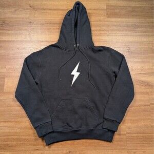 Bruce Bolt Hoodie Mens Medium Black Lightning Bolt Graphic Pullover Sweatshirt